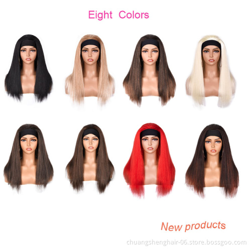 Factory price long straight headband wig for black women quality colorful none lace no glue synthetic fiber toupee(20 inches)
